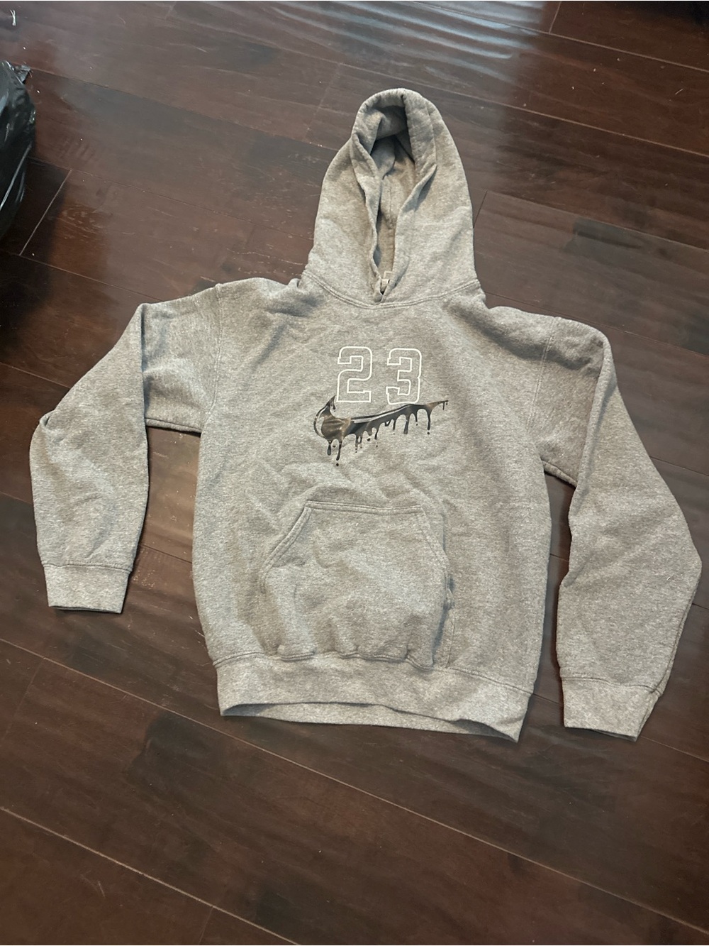 Nike Gray Hooded Sweatshirt with '23' and Drip Swoosh Graphic